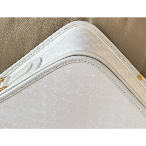 Authentic Vintage Gucci Web White Monogram Canvas Leather Flap Messenger Bag - Picture 5 of 12